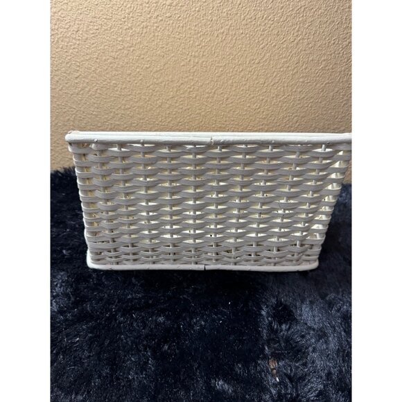Vintage White Wicker Rectangular Organizer Basket With Dividers Boho - Picture 5 of 8